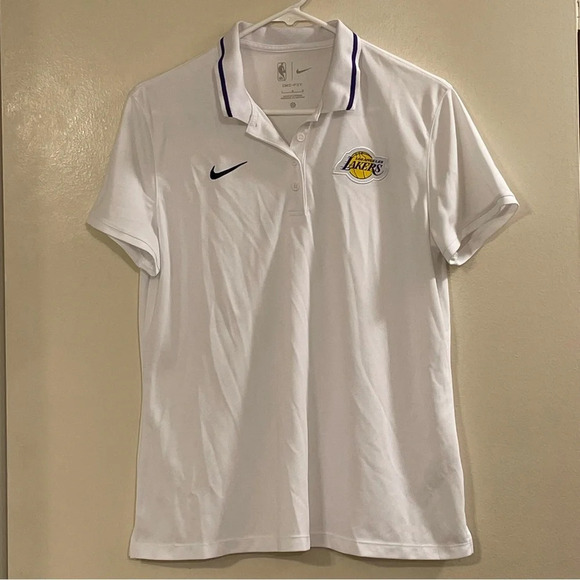 NBA LAKERS x NIKE NWOT Dri-Fit Statement Polo Shirt in Antigua White - Picture 1 of 4